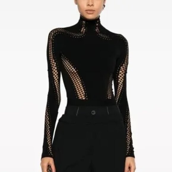 Mugler Black Open-knit high-neck mesh top - Size S - Picture 1 of 5